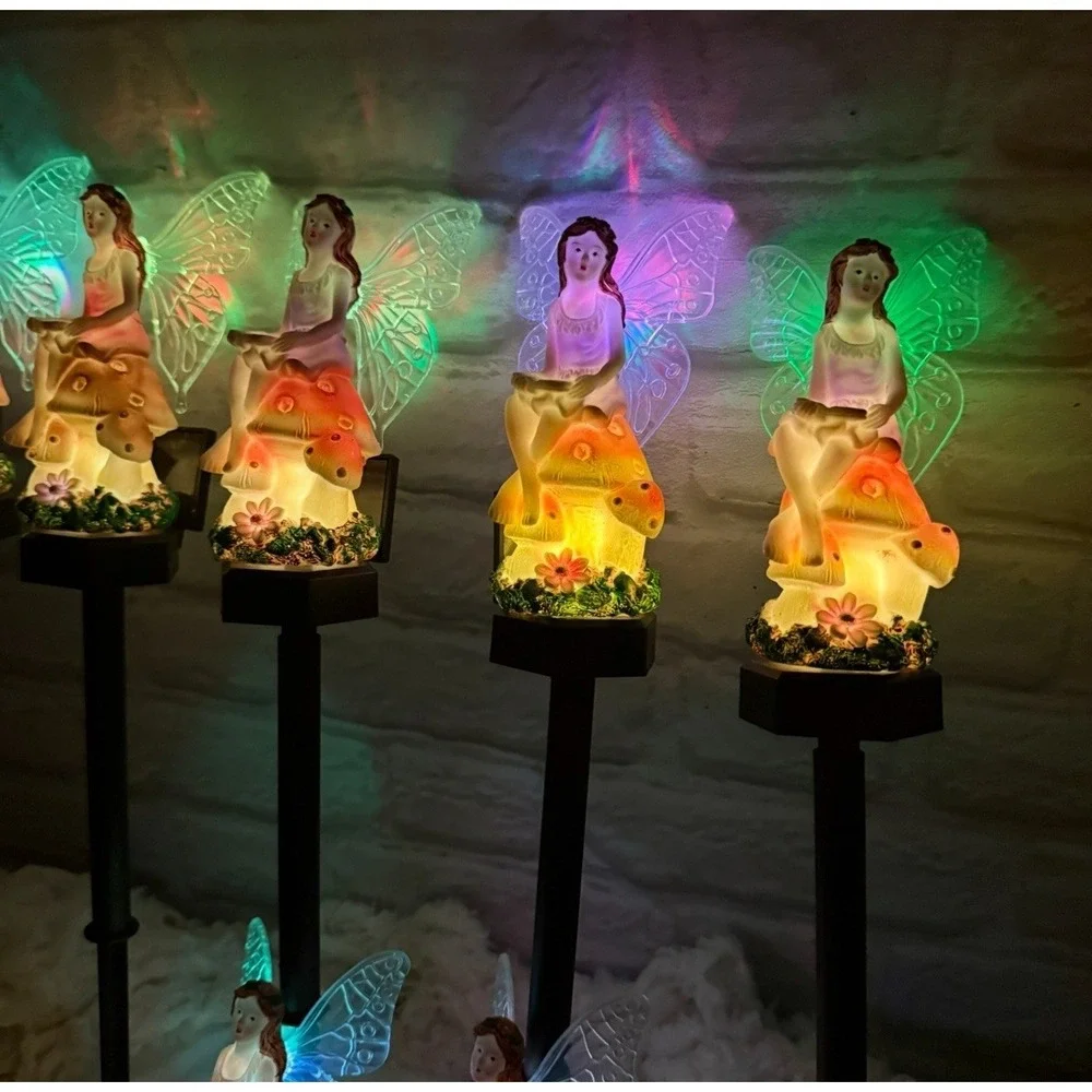 Fairy Solar Garden Stake Lights Whimsical Garden Fairy Mushroom Garden Lamps 5pc